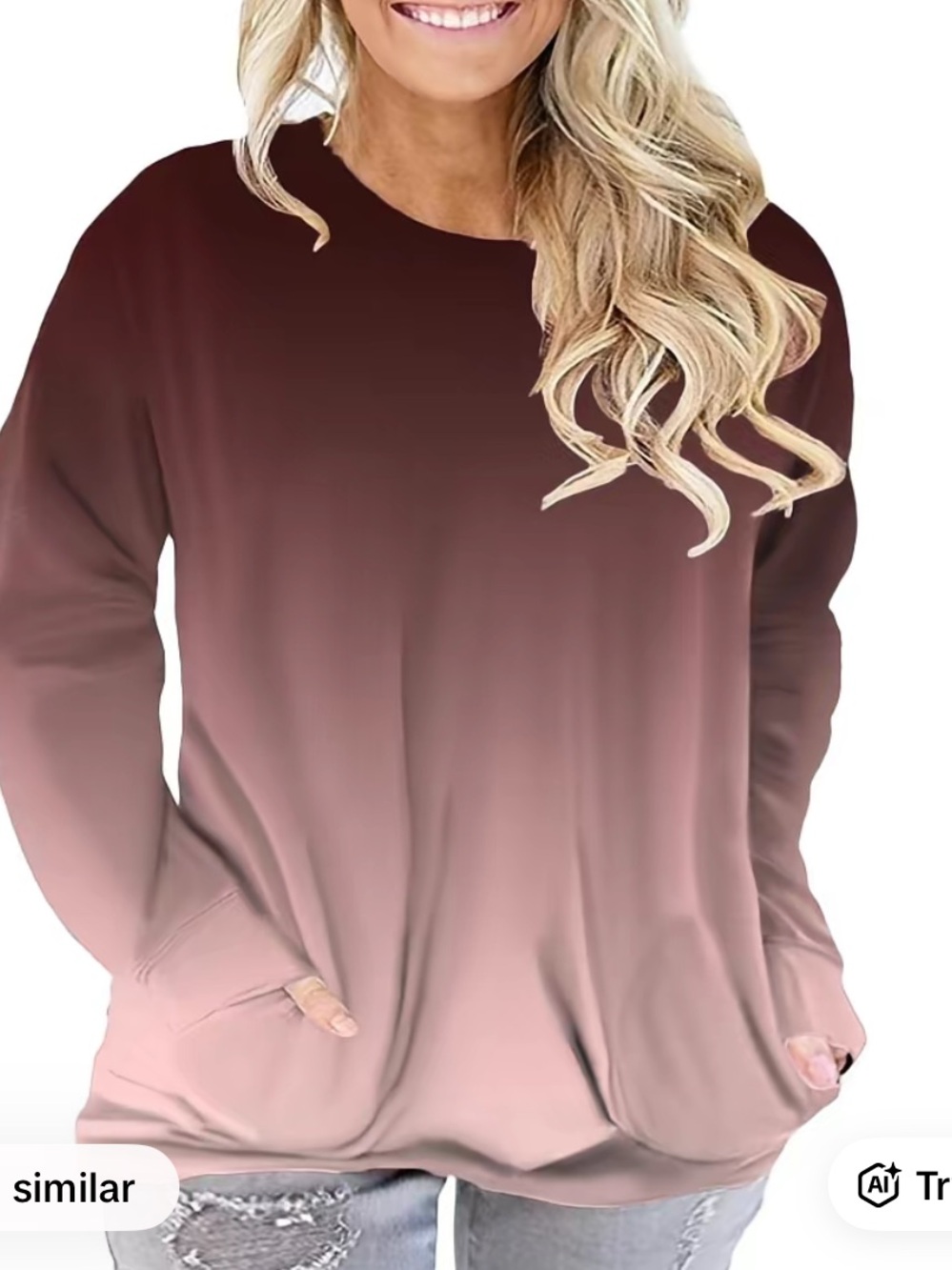 Ombre Long Sleeve Pullover Top With Pockets
